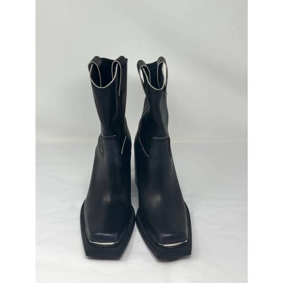 MIU MIU women's tronchetti calfskin western booties in black - Picture 2 of 4